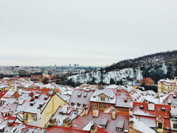 High angle view of townscape against sky during winter