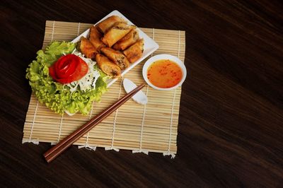 High angle view of breakfast on table