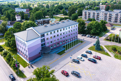 View from above of the dobele city, city and county administrative buildings, zemgale region, latvia
