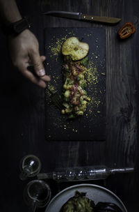 Directly above shot of person preparing food in kitchen