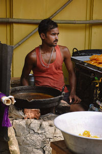 Man working on cutting board