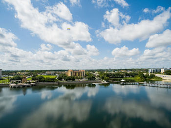 Reflection of buildings in lake