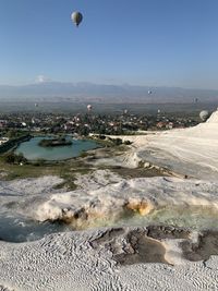 Scenic view of salt terraces landscape against sky in pamukkale turkey 