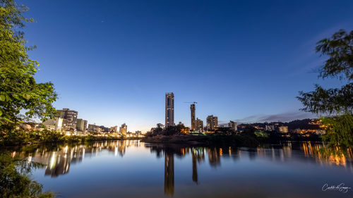 Reflection of buildings in lake