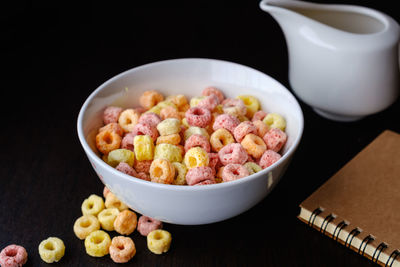 High angle view of breakfast on table