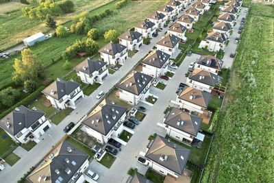 High angle view of buildings in city