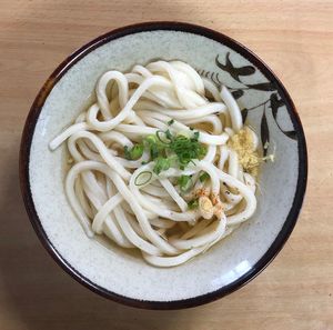 High angle view of food in bowl on table