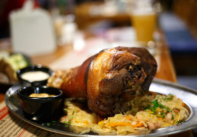 Close-up of meal served in plate