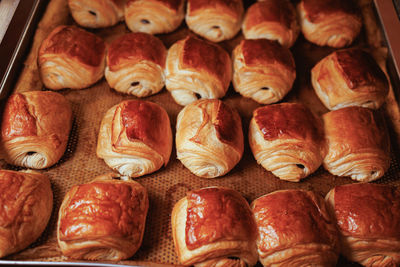 Close-up of pain au chocolat in bakery 