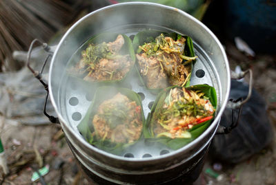 High angle view of fish in bowl
