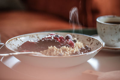 Close-up of breakfast served in bowl