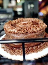 Close-up of cake served on table