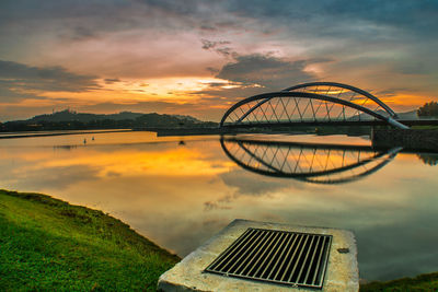 Scenic view of lake against sky during sunset