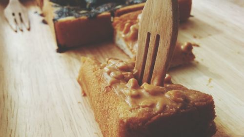 Close-up of food on wooden table