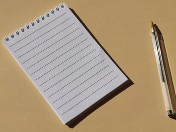 High angle view of pen on table