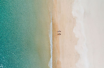Drone view of couple at beach on sunny day