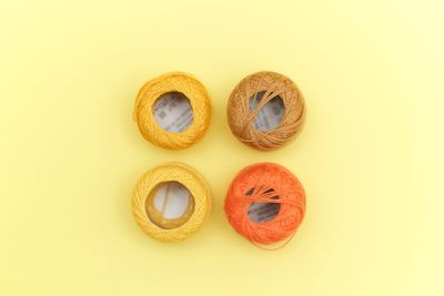 Close-up of candies against white background