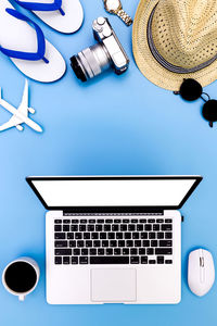 High angle view of laptop on table