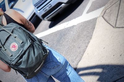 Low section of man on road