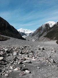 Scenic view of snowcapped mountains against sky