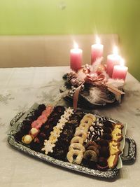 Close-up of christmas decoration on table