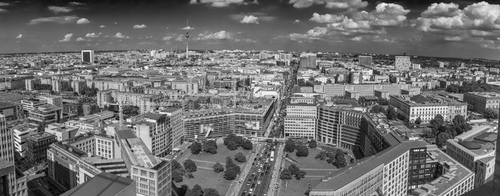 High angle view of buildings in city