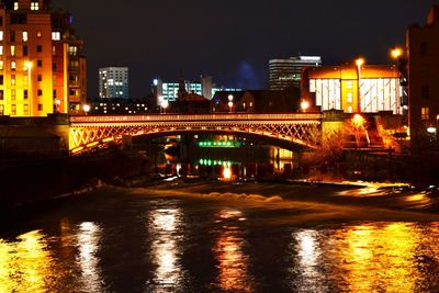 Bridge over river at night