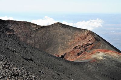 Scenic view of volcanic mountain against sky