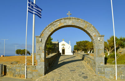 Church of saints constantine and helen entrance a beautiful small greek orthodox in crete, greece