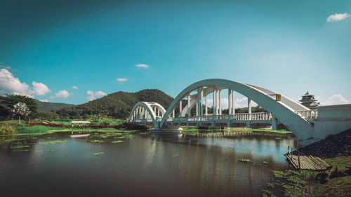 Bridge over river against sky