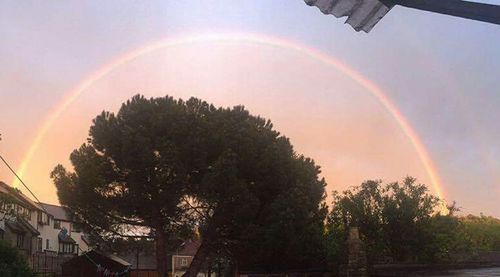 Scenic view of rainbow against sky