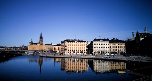 View of river with buildings in background