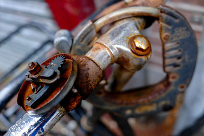 Close-up of rusty bicycle