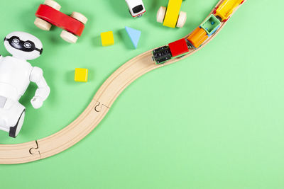 High angle view of toys on table