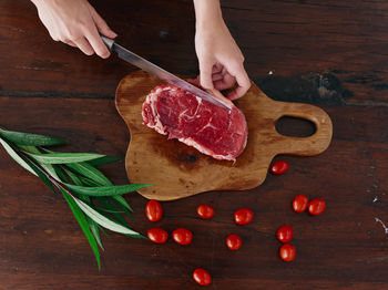 High angle view of food on table