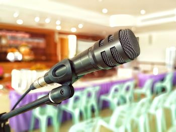 Close-up of microphone at conference 