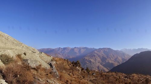 Scenic view of mountains against clear sky