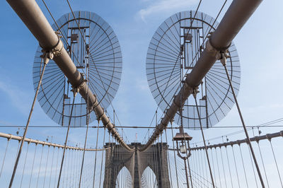 Low angle view of bridge against cloudy sky