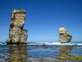 View of sea against clear blue sky