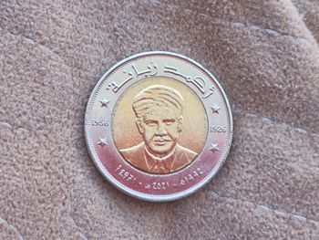 High angle view of coin