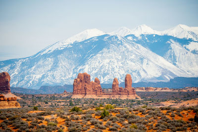 Scenic view of rocky mountains against sky