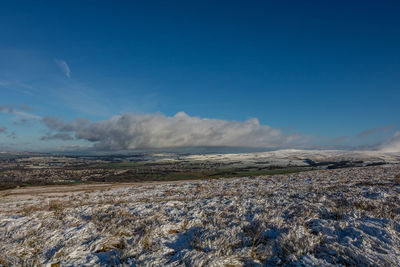 Scenic view of landscape against blue sky