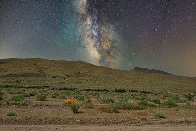 Scenic view of field against sky at night