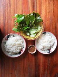 High angle view of meal served on table