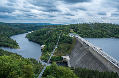 The 458 meter long suspension bridge titan-rt at rappbode dam, harzen