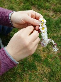 Cropped hands holding garland