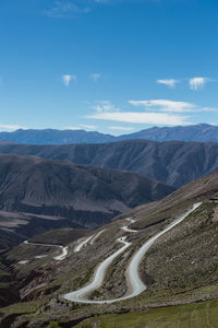 Winding road leading up the paso de jama pass in south america