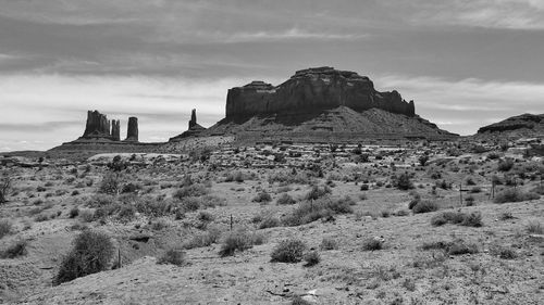 Rock formations on landscape against sky