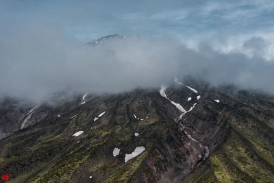 Aerial view of landscape against sky during winter