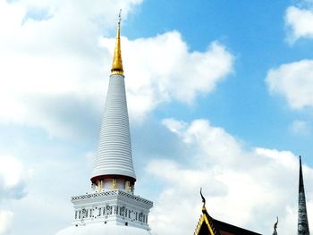 Low angle view of bell tower against sky